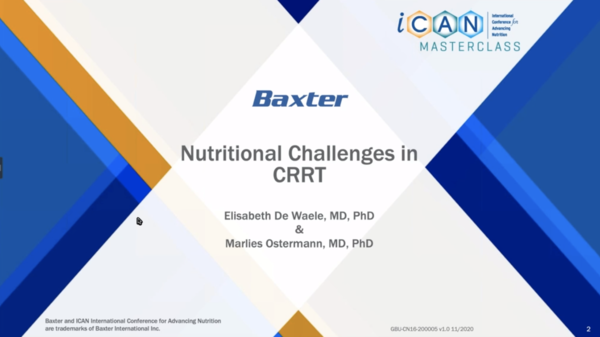 Nutritional challenges in CRRT patients ( Dr. Elisabeth De Waele and Dr. Marliss Ostermann)